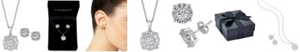 Macy's 2-Pc. Set Diamond (2 ct. t.w.) Pendant Necklace & Stud Earrings in 14k White or Yellow Gold